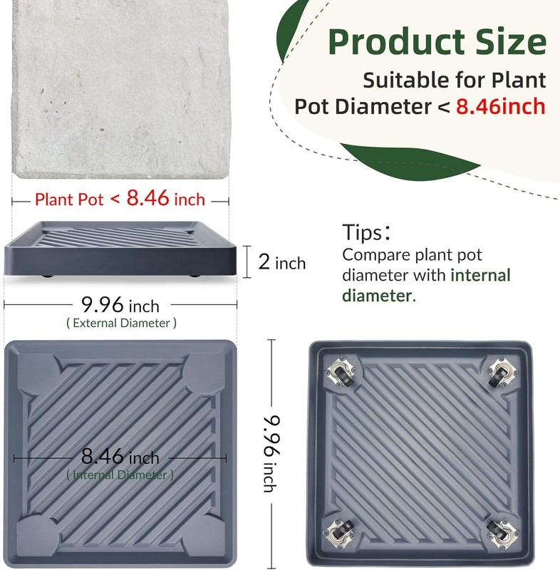 Fully Assembled 2PCS Gray Plant Caddy with Heavy Duty Rolling Wheels - 9.96” gallery