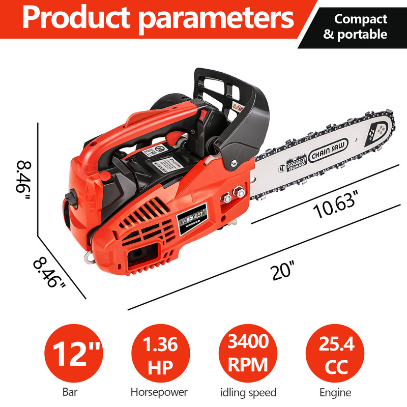 Gas Small Chainsaw 12'' Bar Top Handle Gasoline Powered 1000W 25.4CC 2-Stroke gallery