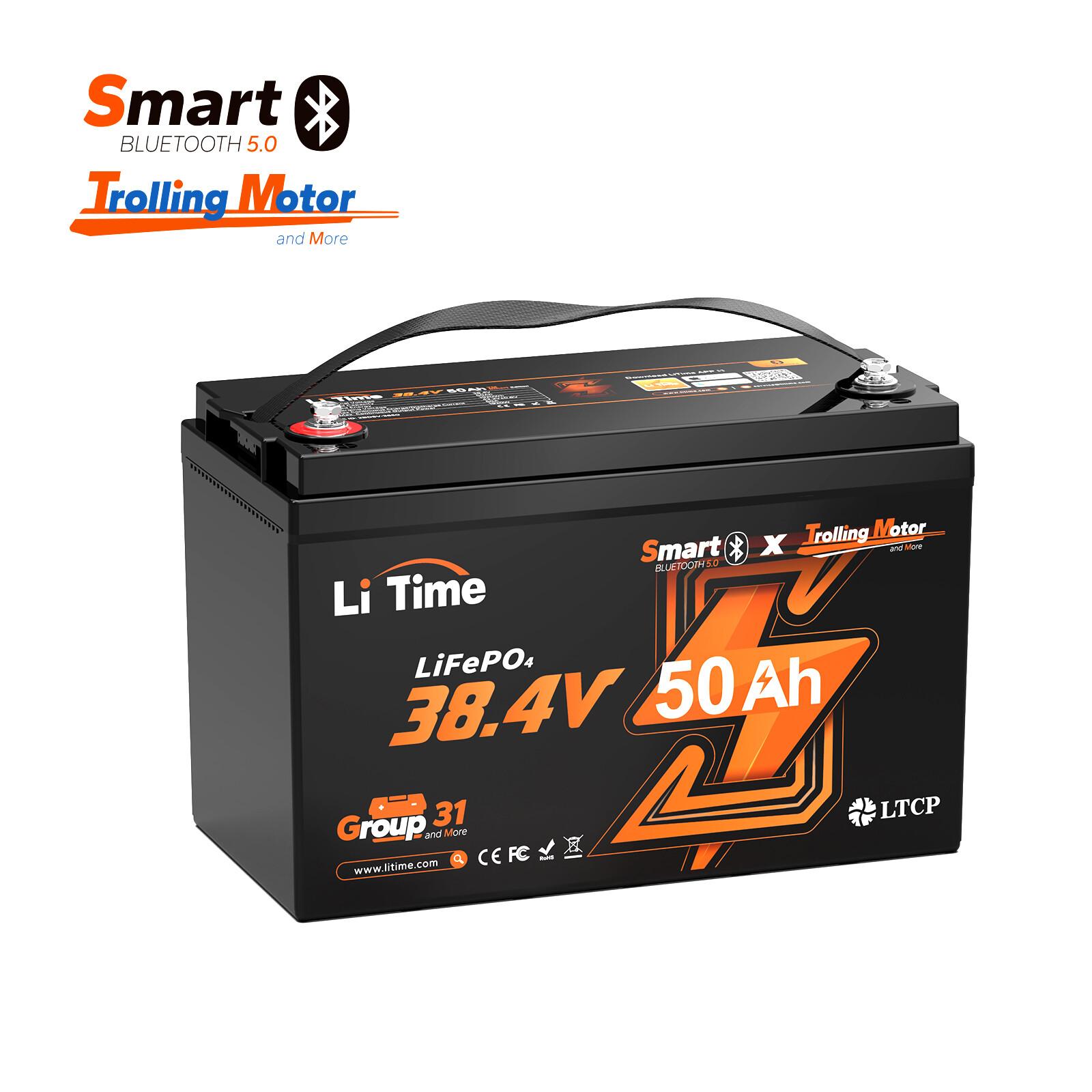 LiTime 36V 50Ah Bluetooth Group 31 LiFePO4 Battery for 100-120lb Trolling Motor gallery