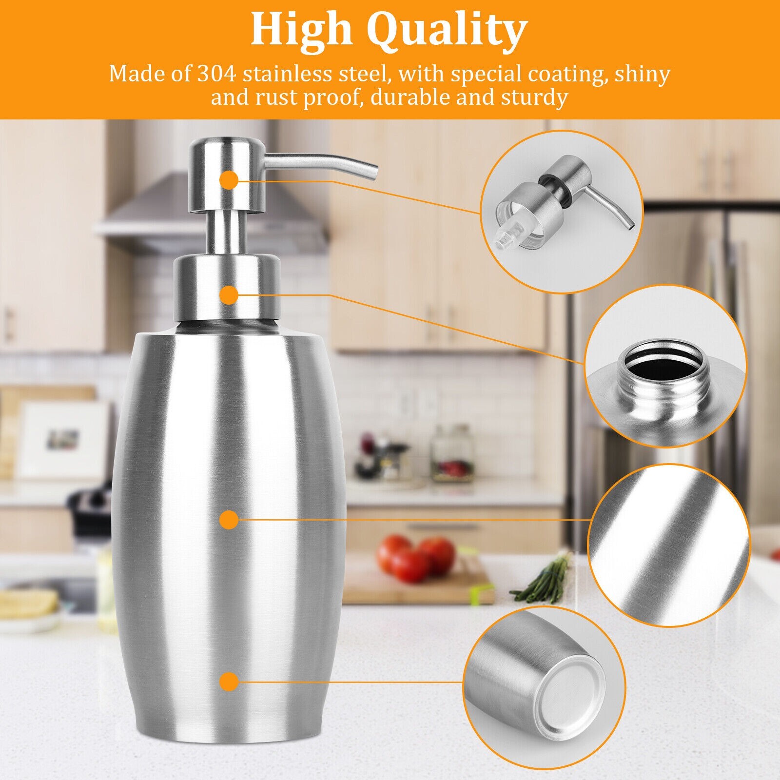 375ML Sink Soap Dispenser Kitchen Stainless Steel Hand Liquid Pump Lotion Bottle gallery