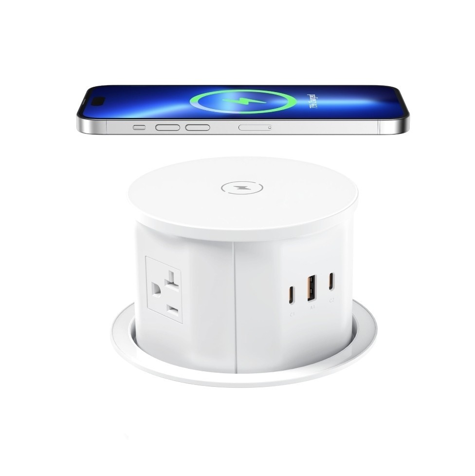 20 Amp Pop Up Countertop Outlet with 15W Wireless Charger,Max 65W Power Delivery gallery