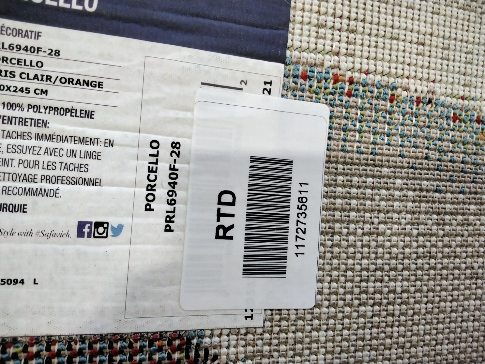 GREY / ORANGE 2'-3" X 8' Back Stain Rug, Reduced Price 1172735611 PRL6940F-28 gallery