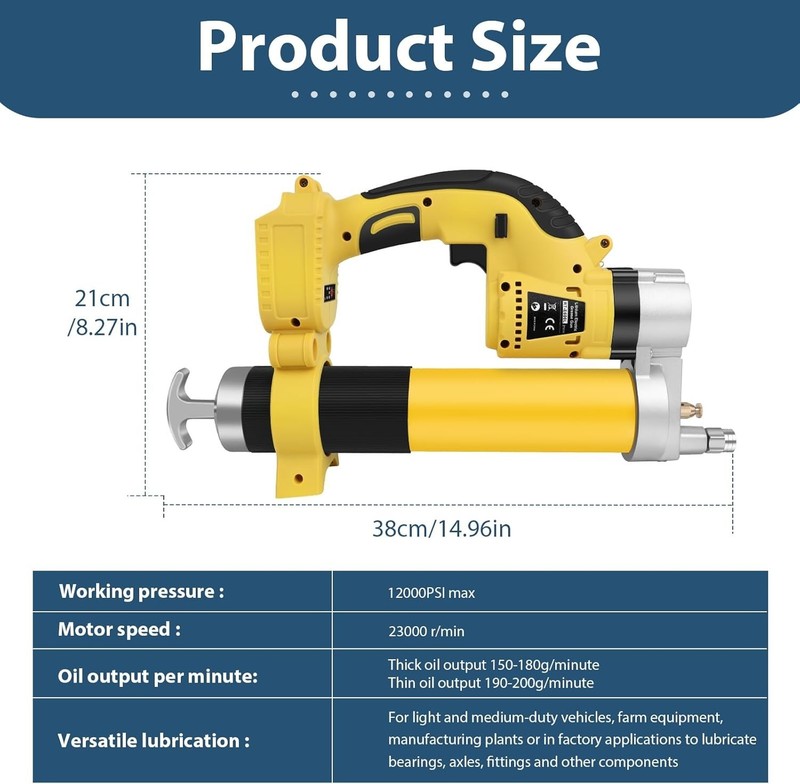 Electric Grease Gun Battery Powered, Cordless Grease Gun Kit with LED Light, 2X gallery