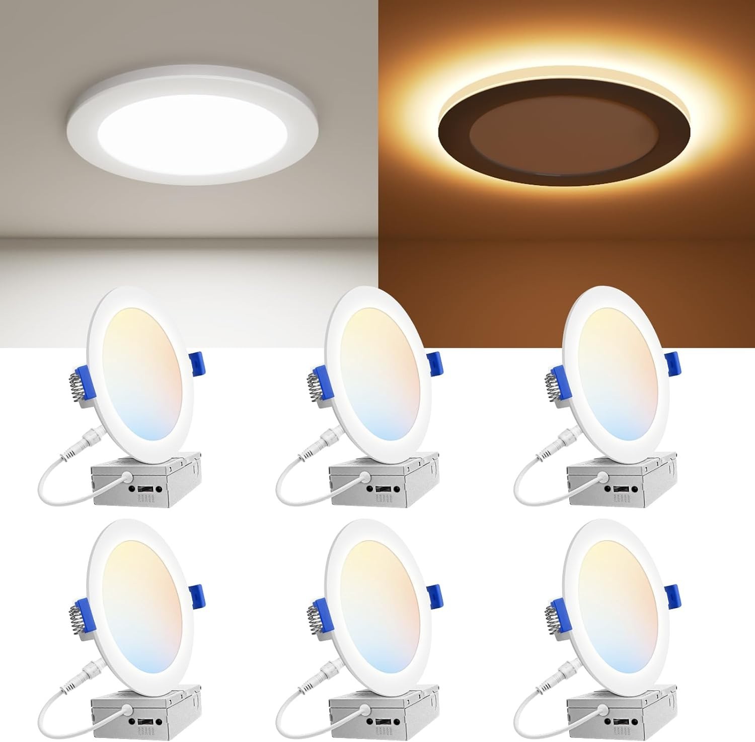 VOLISUN 6 Pack 6 Inch 5CCT Canless LED Recessed Light With Night Light 1080LM gallery