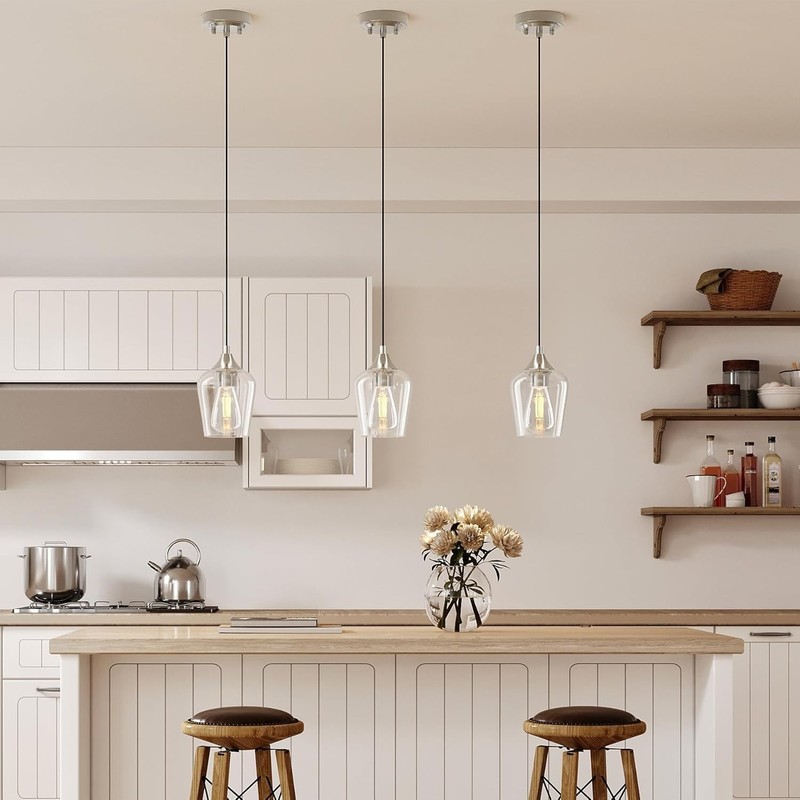 Stylish Adjustable Pendant Lights in Brushed Nickel - Perfect for Kitchens gallery