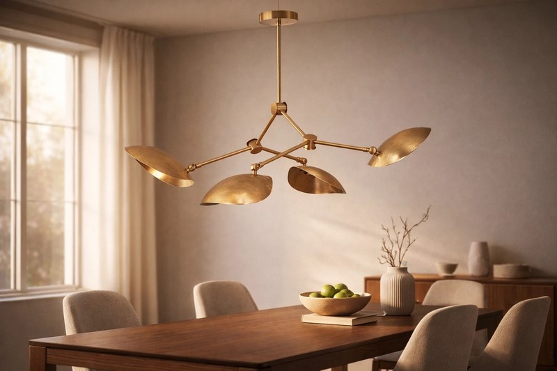 Mid Century 4 Light Linear Sputnik Chandelier Brass Ceiling Fixture 46” Modern gallery