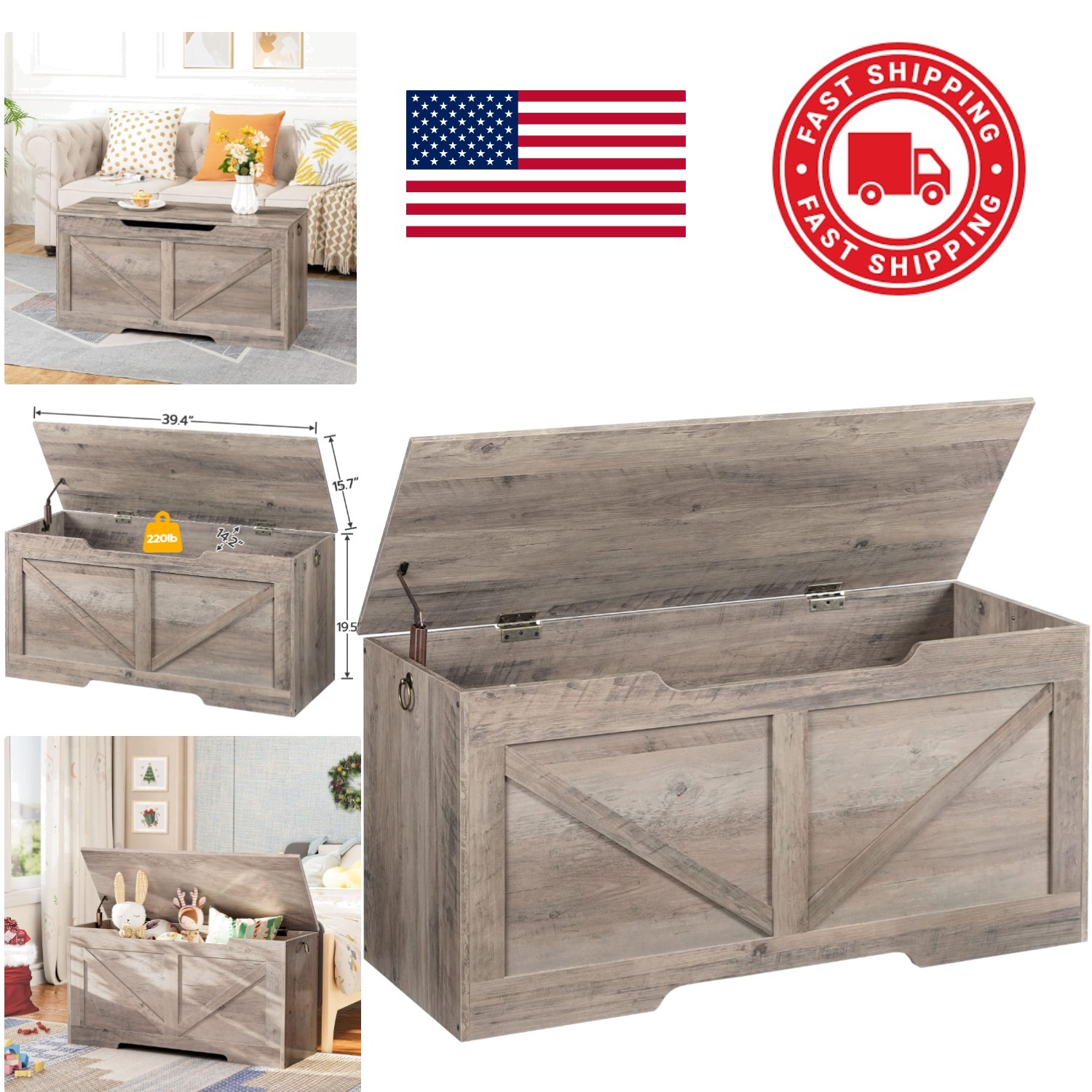 Large Retro Storage Bench 39.4 Inch Toy Chest with Easy Assembly Instructions gallery