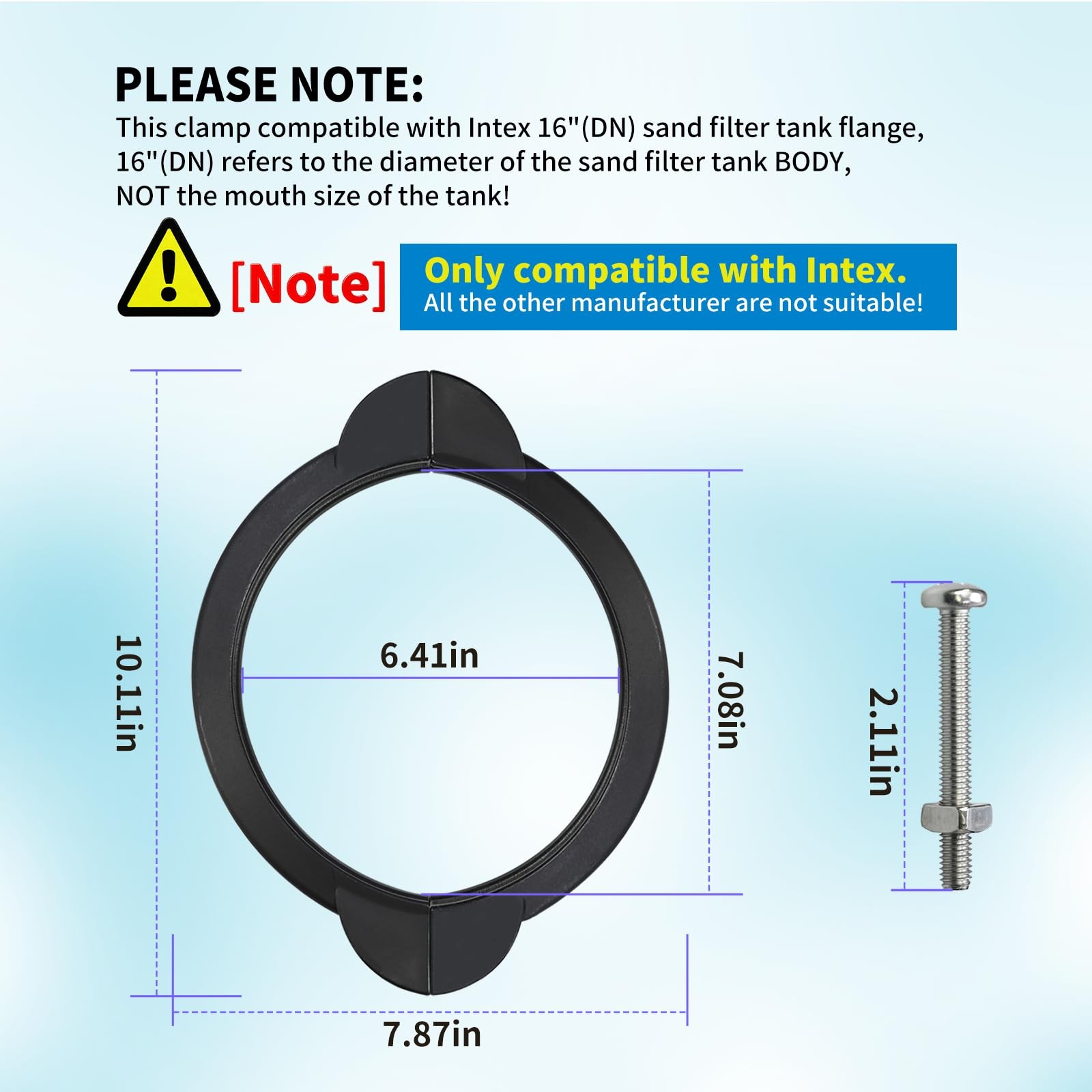 Sand Filter Valve Clamp with Screws Compatible Intex 16"(DN) Black gallery