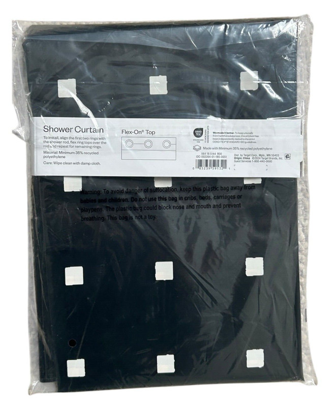 Shower Curtain Hookless - Uses No Hooks or Liner - White Squares on Black 71x74" gallery
