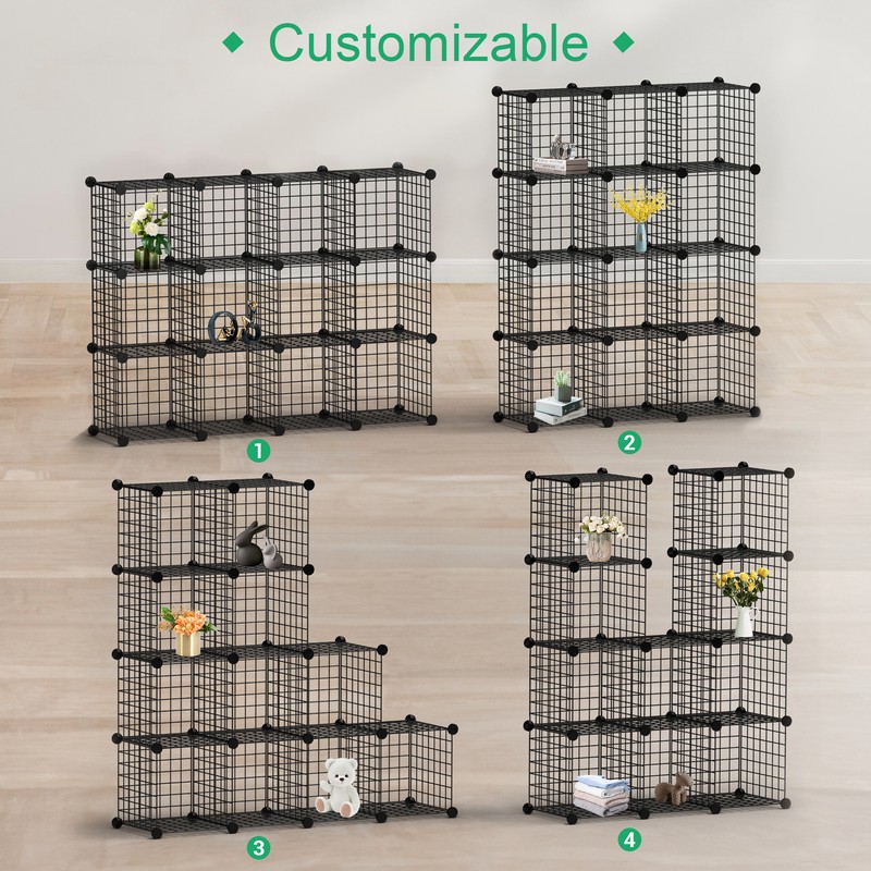 Wire Cube Storage Organizer Shelving 12-Cube Wire Shelves Rack Modular Bookshelf gallery