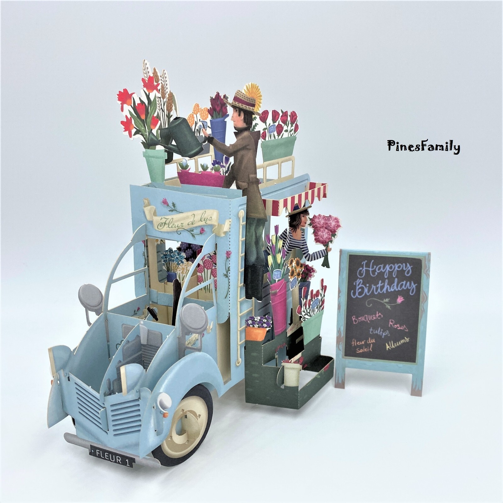F01-3D Pop Up Flower Cart Greeting Card! Valentine's day, Mother's day, Birthday gallery