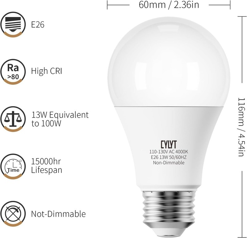 100W Equivalent Bright LED Light Bulbs, Neutral White 4000K A19 Lightbulbs, F... gallery