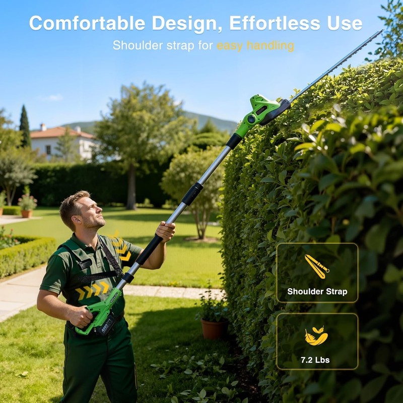 Taskstar Cordless Pole Hedge Trimmer 20" 8FT Pole 2x4000mah Dual-Action Blade gallery