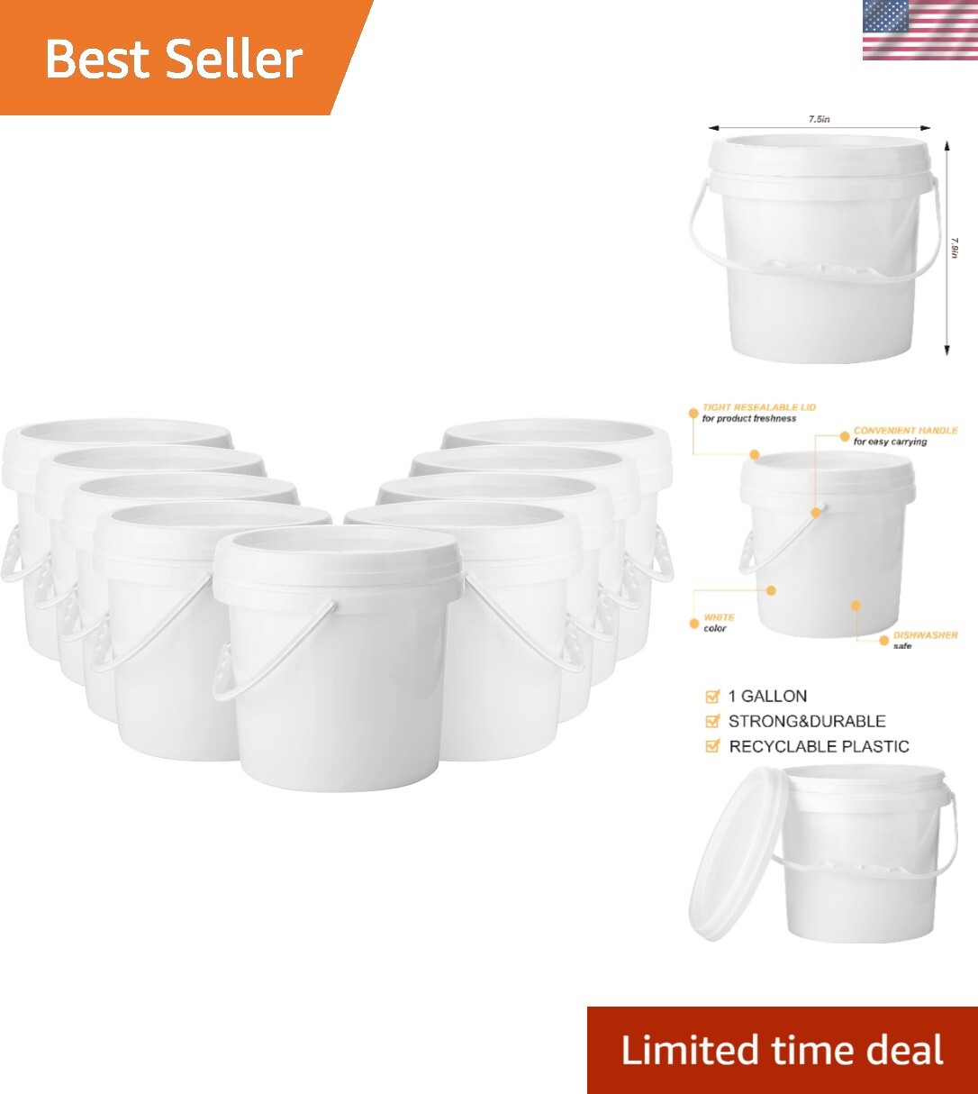 Durable 1 Gallon White Plastic Buckets with Lid - Ideal for Food & Storage Needs gallery