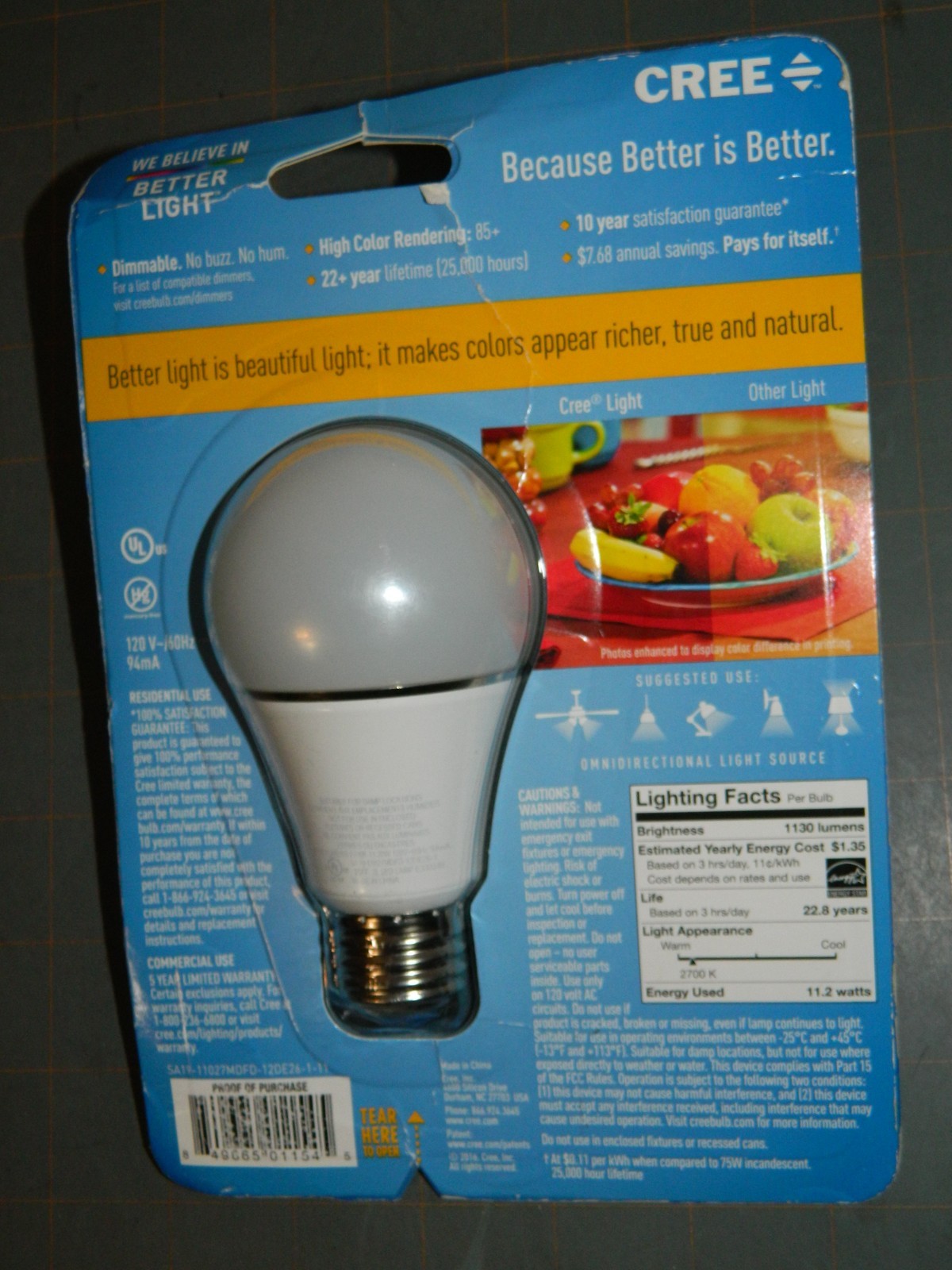 CREE Soft White LED 11.2/75W Dimmable Bulb 2700K/1130 Lumens NEW FREE SHIP gallery