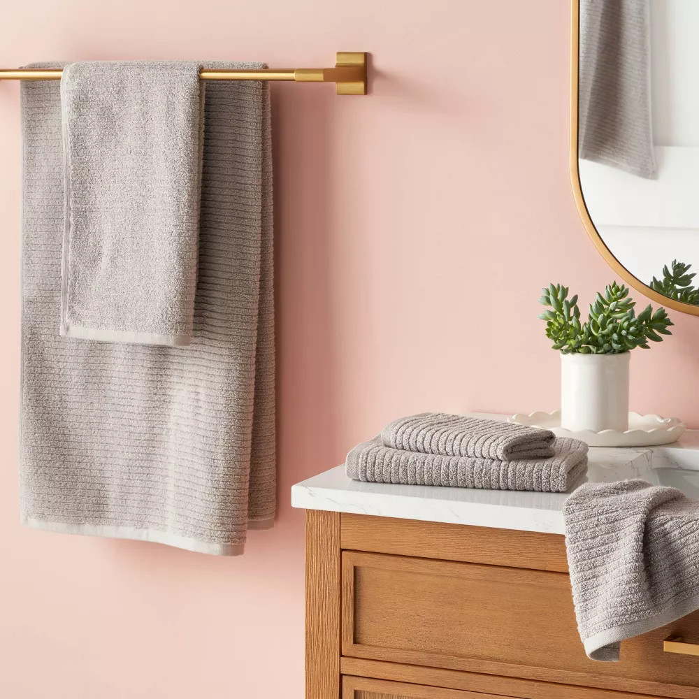 4pk Quick Dry Ribbed Hand/Wash Towel Set Gray gallery