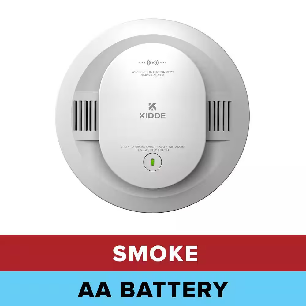 AA Battery-Operated Smoke Detector, Wire-Free Interconnect, Voice Alerts, LED Wa gallery