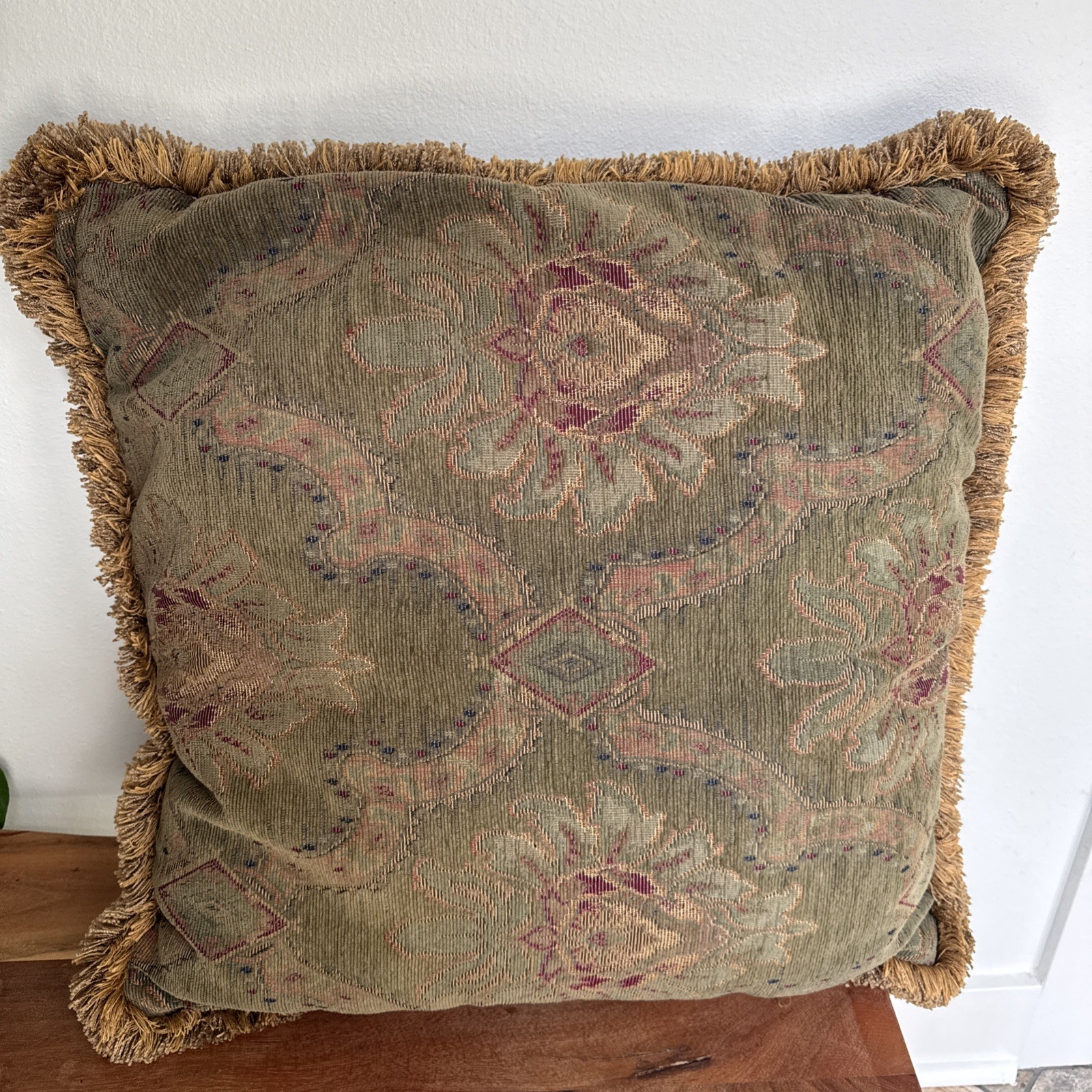 Large Floral Tapestry Throw Pillows Fringe Trim Cottage Traditional Decor gallery