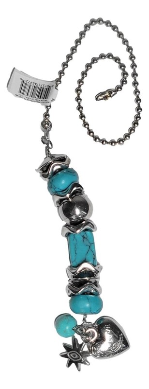 Beaded Turquoise & Silver Fan Light Pull Chain Set of 2 with Connectors gallery