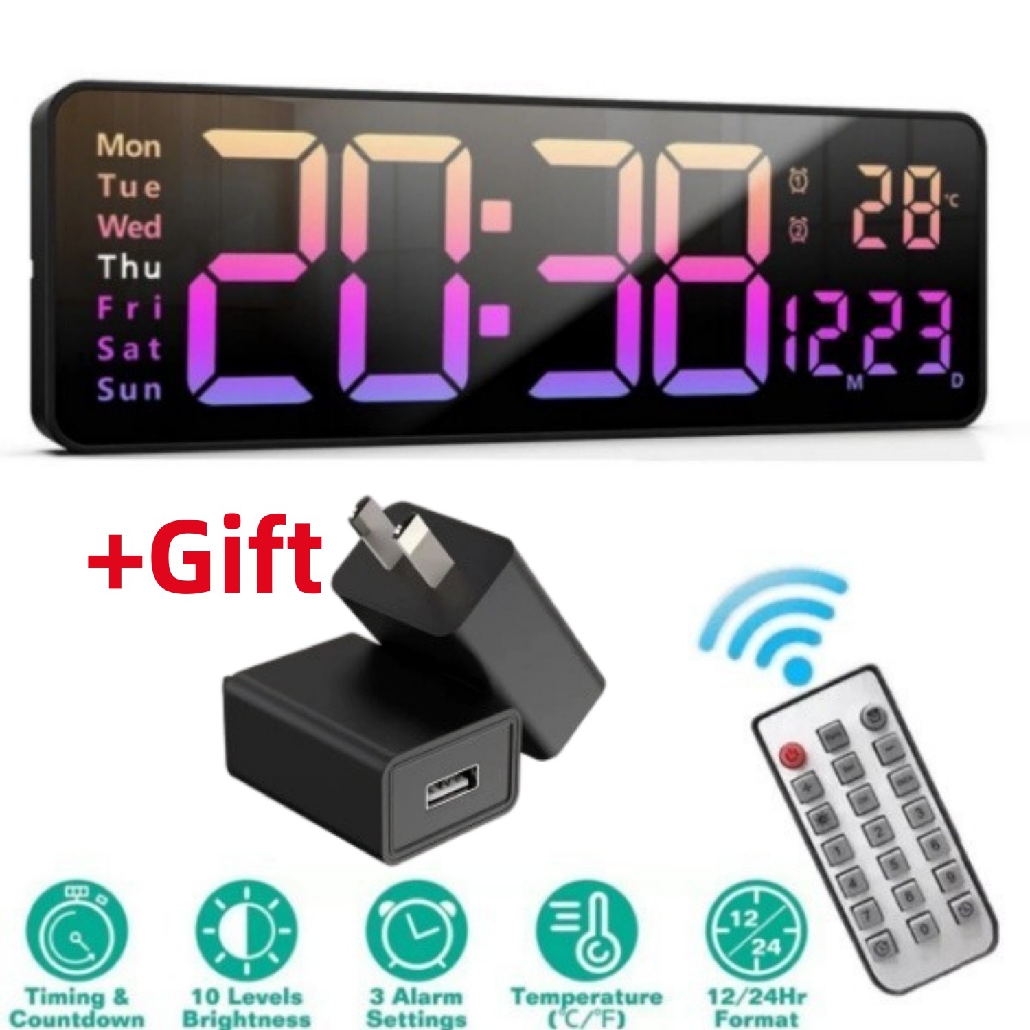 16 inch Large Digital Wall Clock Large Display LED Wall Clock Timer with Plug gallery