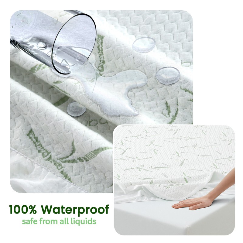 Waterproof Bamboo Mattress Protector Hypoallergenic Breathable Fitted Bed Covers gallery