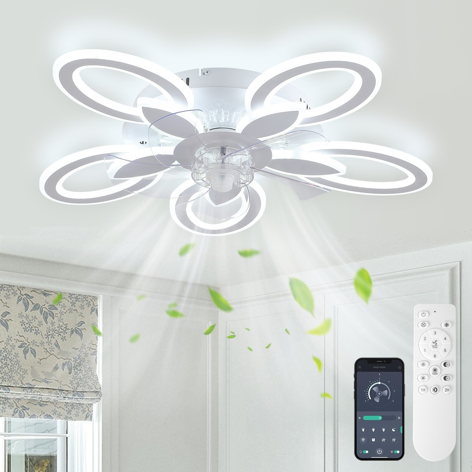 26" Bladeless Ceiling Fan with Light – 6 Speeds, Timer, Stepless Dim LED, Remote gallery