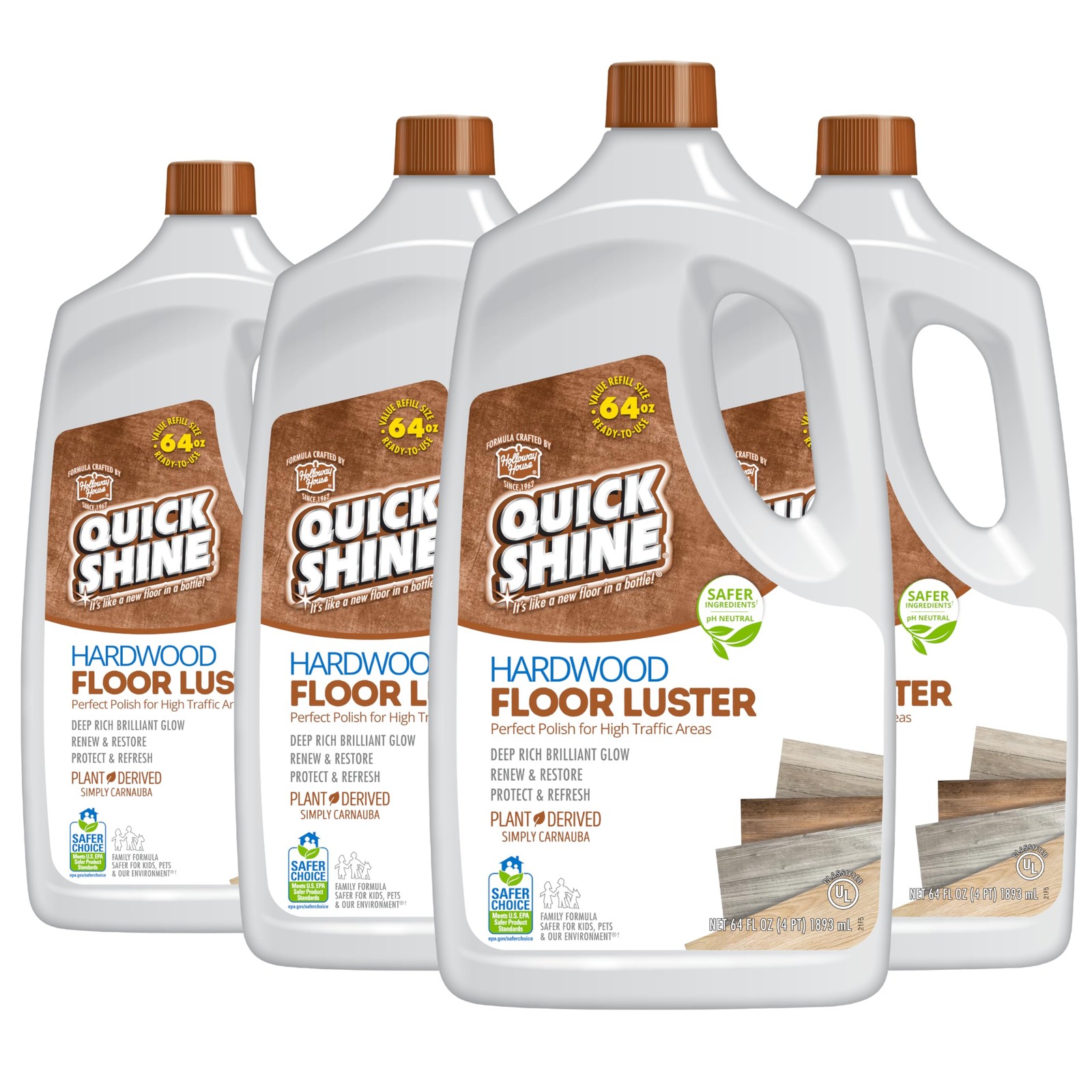 Quick Shine Hardwood Floor Luster-Polish 64oz-4pk | Plant-Derived w/Carnauba | gallery