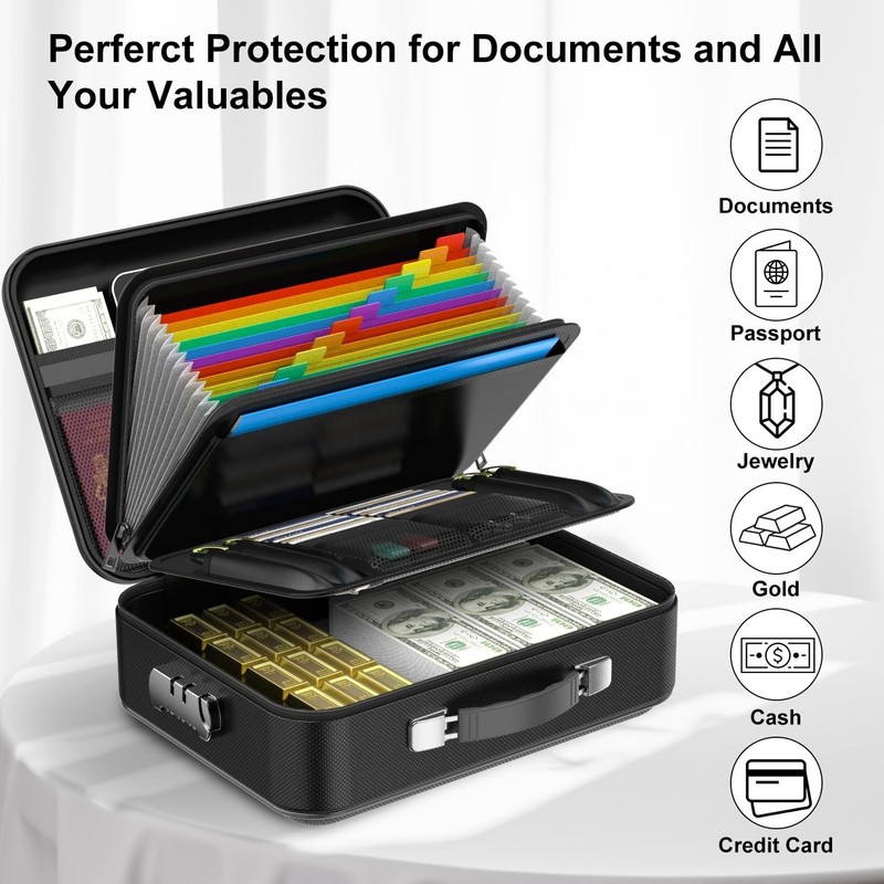 Fireproof Document Box with Lock | Waterproof Hard-Shell Organizer for Documents gallery