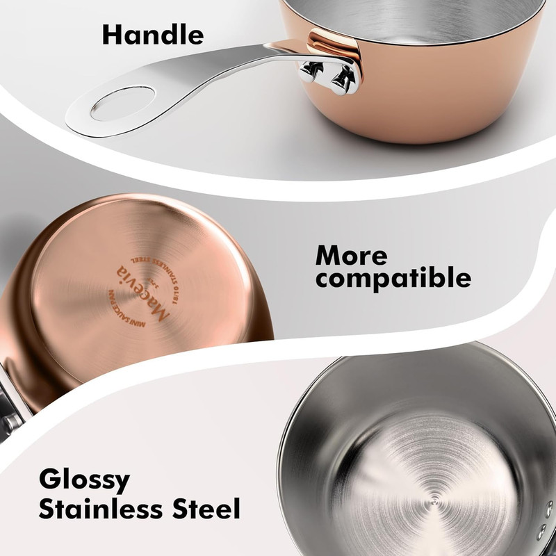 Macevia Mini Sauce Pan,Copper Stainless Steel Butter Warmer Small Pot with Handl gallery