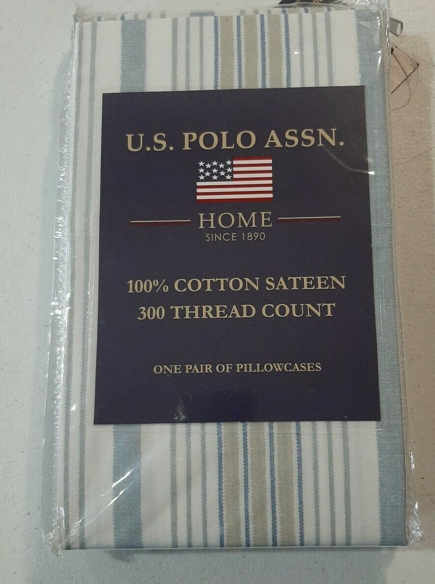 U.S. POLO ASSN. 300 Thread Count King Pillowcases 100% Cotton Sateen gallery