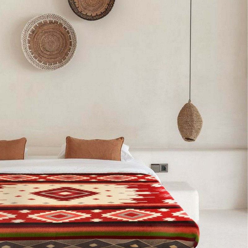 EXTRA LARGE THICK SOFT & WARM ALPACA WOOL BLANKET 90x76" AZTEC GEOMETRIC PATTERN gallery