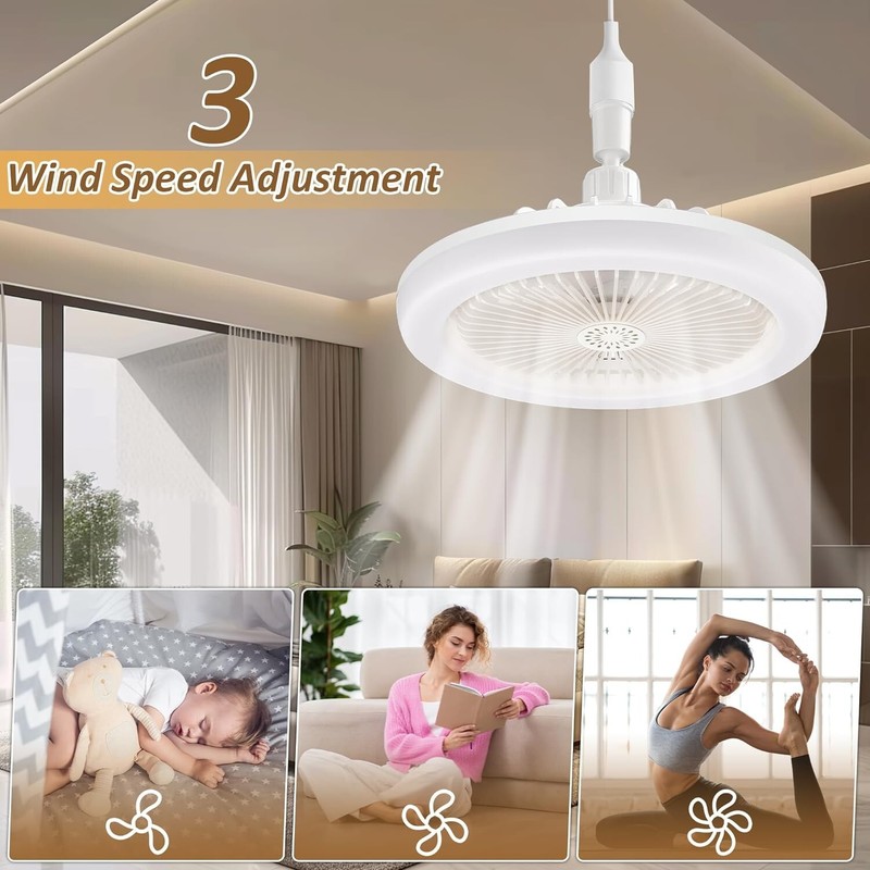 10" Adjustable E27 Socket Ceiling Fan Light 3-Color Temp LED Chandelier w/Remote gallery