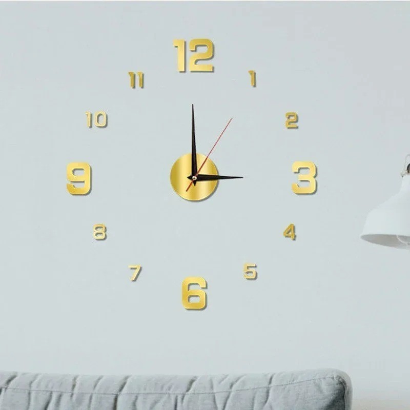 Modern DIY Large Wall Clock 3D Mirror Surface Sticker Home Office Room Decor Set gallery