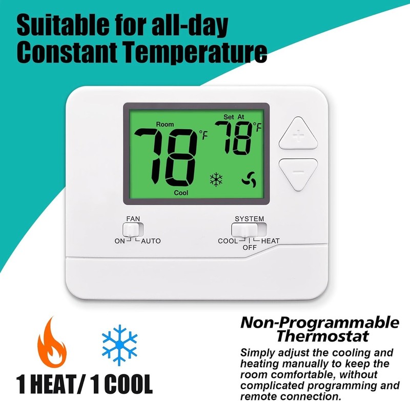 Reliable Non-Programmable Thermostat for 1 Heat/1 Cool Systems - Easy to Install gallery