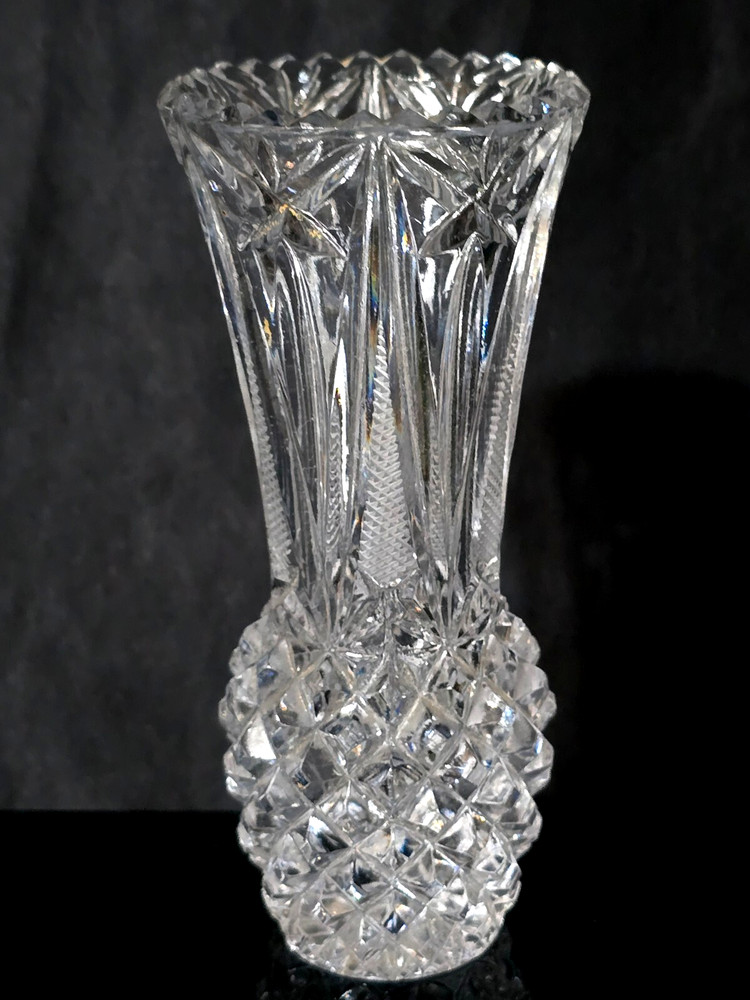 Imperial Crystal Pineapple Cut Bud Vase 6" 24% Lead Crystal Czechia