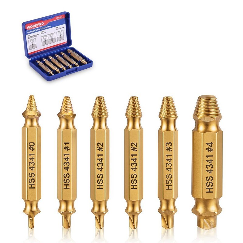 WORKPRO Stripped Screw Extractor Set 6 PIECE Screw Removal Broken Bolt Extractor gallery