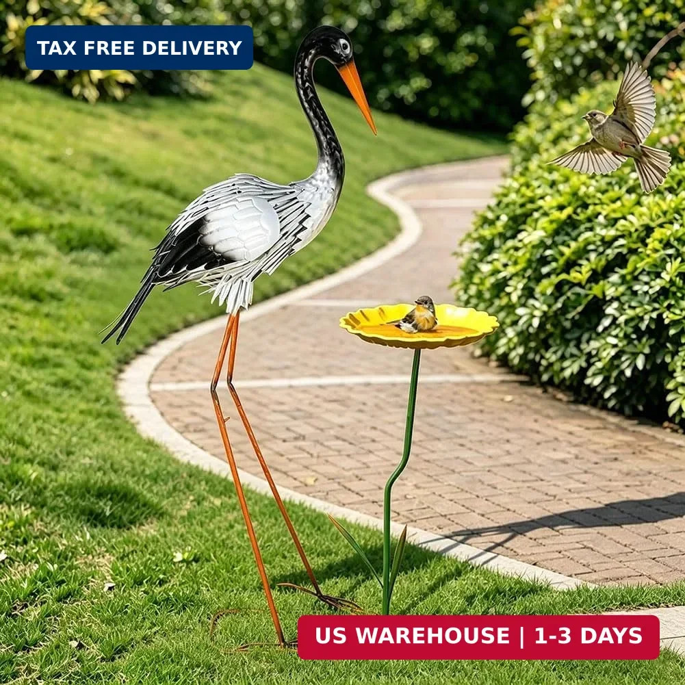 38" Large Garden Crane Statue for Outside Sculpture Metal Yard Art Patio Lawn Ba gallery