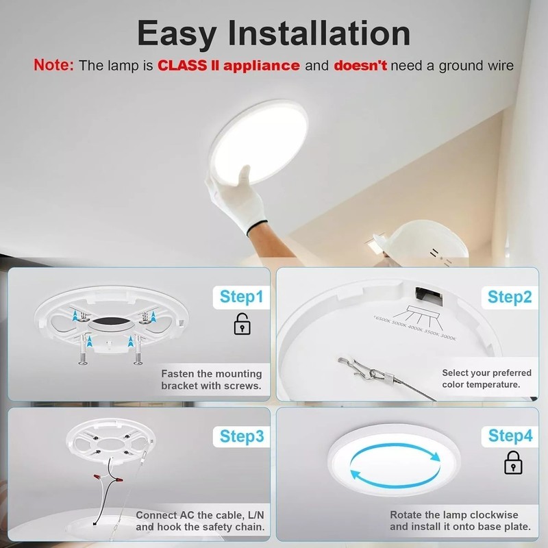 2Pack Led Flush Mount Ceiling Light Lamp Surface Fixture 3000k 4000k 6500k 5 CCT gallery