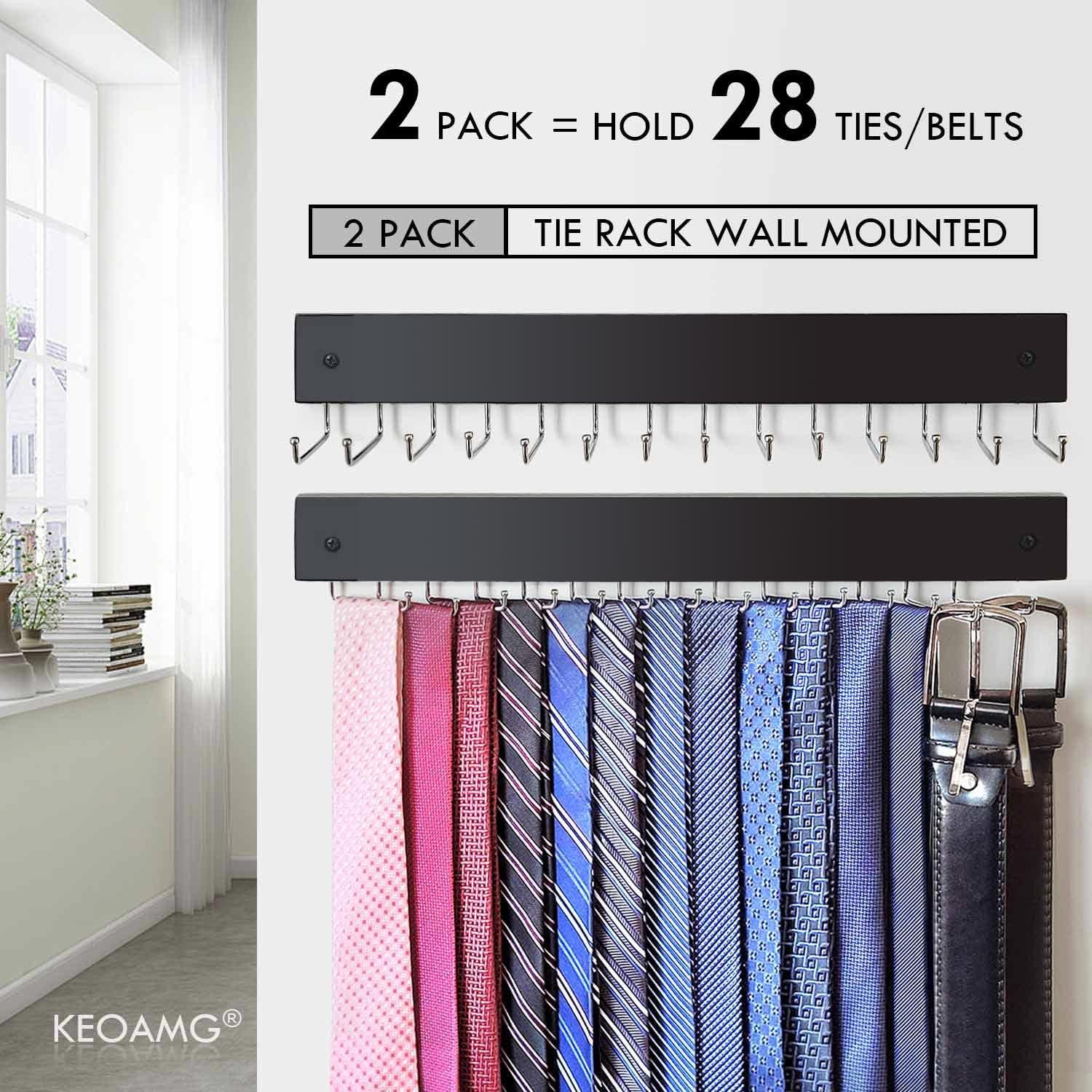 2Pack Tie Rack Wall Mounted Wooden Tie Hanger Tie Organizer for Men with 28 Hook gallery