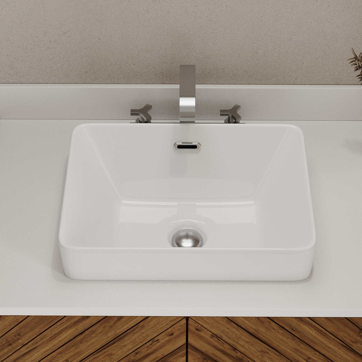 Los Flexi 16" White Ceramic Semi Recessed Vessel Sink with Overflow for Vanity gallery