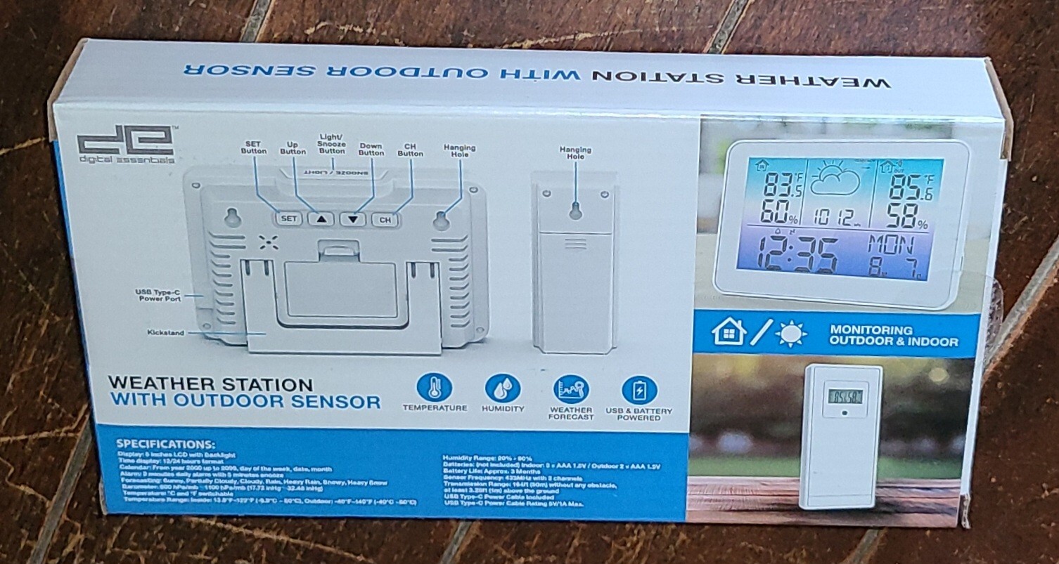 Digital Essentials WEATHER STATION w/OUTDOOR SENSOR #SA-0201 gallery