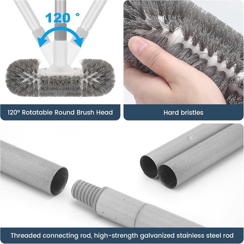 Deck Brush with 51" Handle - Swivel Floor Scrubber for Tile Pool Boat Gray gallery