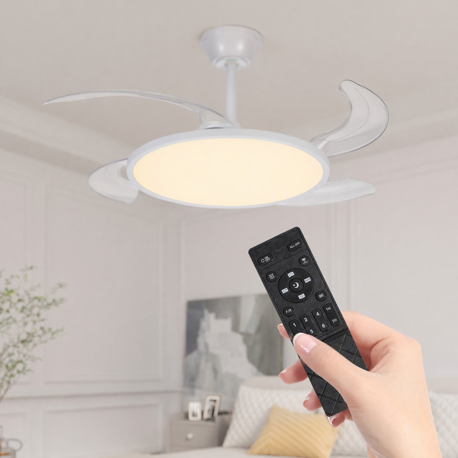 42 inch White Low Profile Retractable LED Ceiling Fan Remote Control with Light gallery