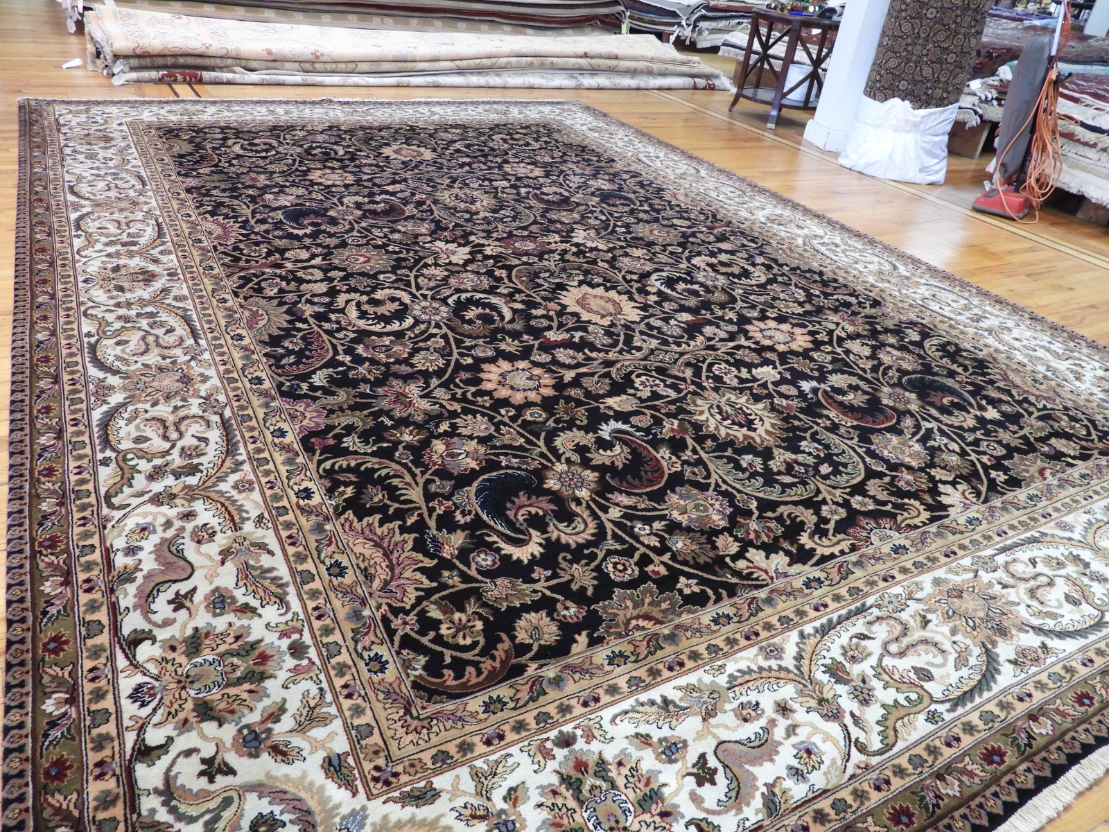 10x14 AGRA Rug wool Black Rust Green Taupe Peach Blue/Gray Purple hand knotted gallery
