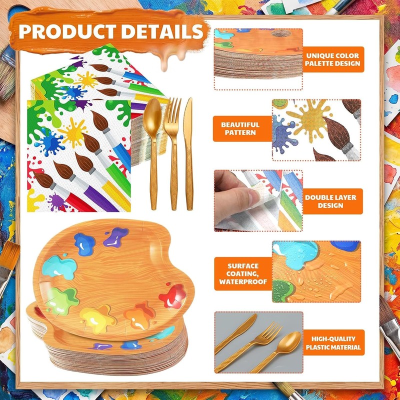 Art Party Decorations 150 Pcs Tableware Plates Supplies Set Kids Partyware Set gallery