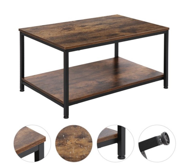 Rectangular Dark Brown Wooden Coffee Table with Black Metal Frame ZENY Brand gallery