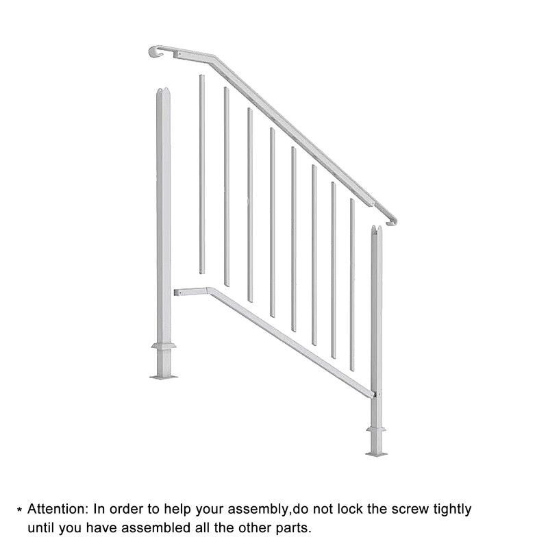 Handrails for Outdoor Steps Matte White Wrought Iron, Stair Railing for 3-4 Step gallery