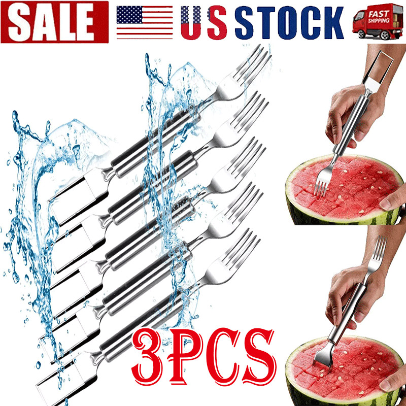 Watermelon Slicer Cutter 2-in-1 Fork Stainless Steel Fruit Cutting Artifact Tool gallery
