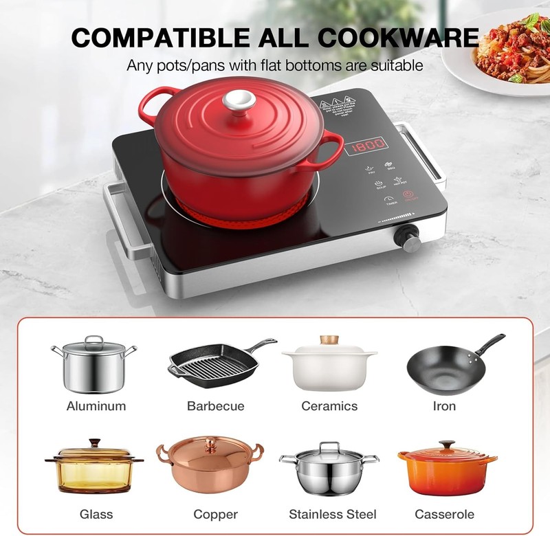 Protable Radiant Cooktop Countertop Single Burner Electric Stove Top 1800W 110V gallery