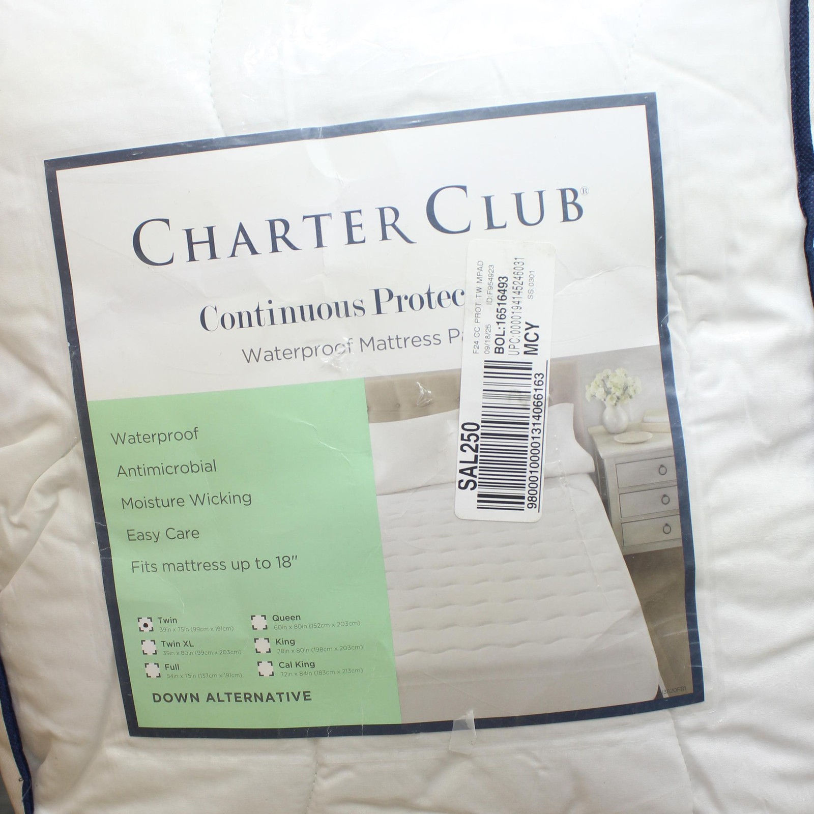 Charter Club Continuous Protection Waterproof Mattress Pad LiquiDry White Twin gallery